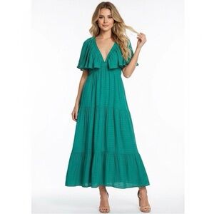 Willow + Root Green Ruffle Midi Maxi Dress Large
